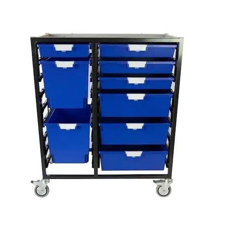 STORSYSTEM Commercial Grade Mobile Bin Storage Cart with 9 Blue High Impact Polystyrene Bins/Trays CE2400DG-4S3D2QPB